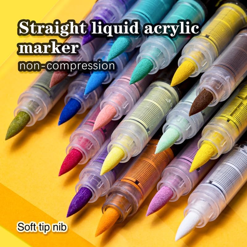 seatosea 24 Colors Paint Pens Art Acrylic Markers for Kids, Soft Brush Fine Tip Set Creative Marker Painting Pen for Coloring Book, Wood, Rock, Ceramic, Glass, Canvas and Crafts.