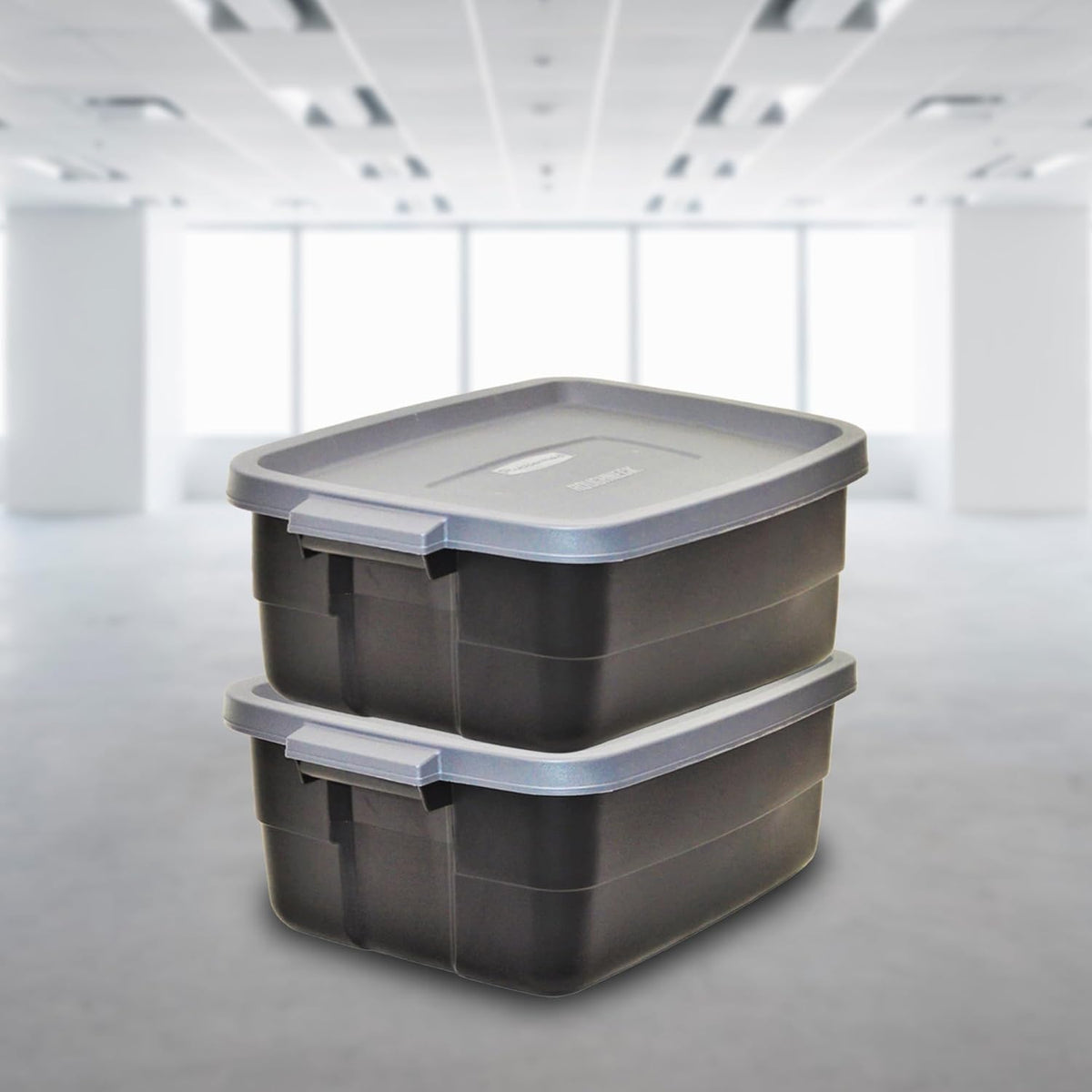 Rubbermaid 3-Pack Garage Storage Bins 18x12 Inch Heavy Duty Storage Bins, Large Capacity - USA Made Stackable Plastic Bins with Lids Black