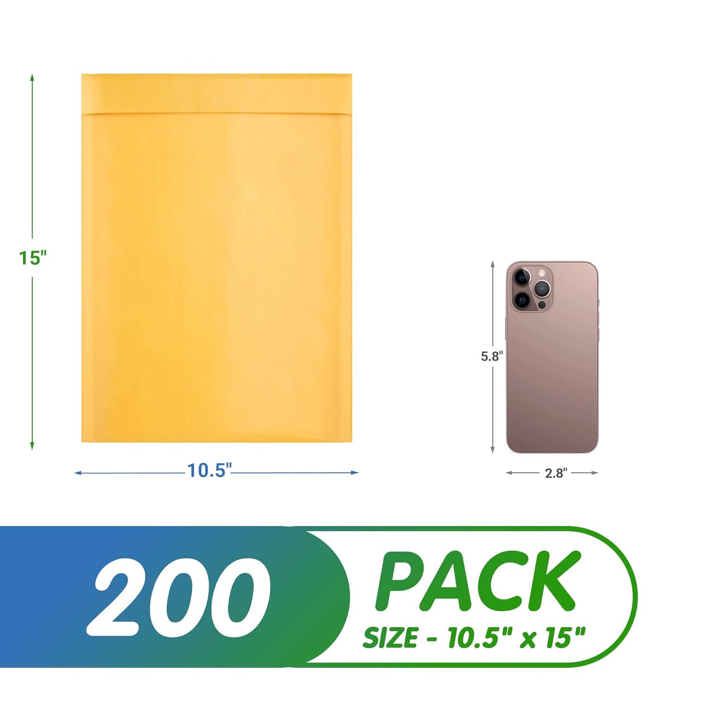 Yellow Kraft Bubble Mailer Envelopes, 10.5 x 15 Inches. 200 Pack Mail Padded Envelopes Self Seal. Waterproof Kraft Bubble Mailers. Tear-Resistant Mailing Envelope Padded. Sturdy Paper Mailer