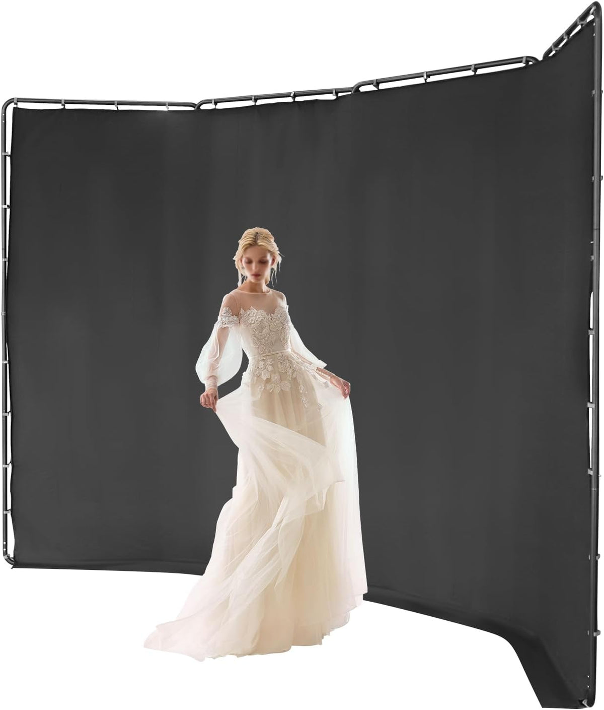 7.87ft x 13.12ft Large Green Screen Backdrop with Stand, Portable Foldable Photography Backdrops Large Collapsible Backdrop System for Photo Studio Video Shooting, Live Streaming (Black)