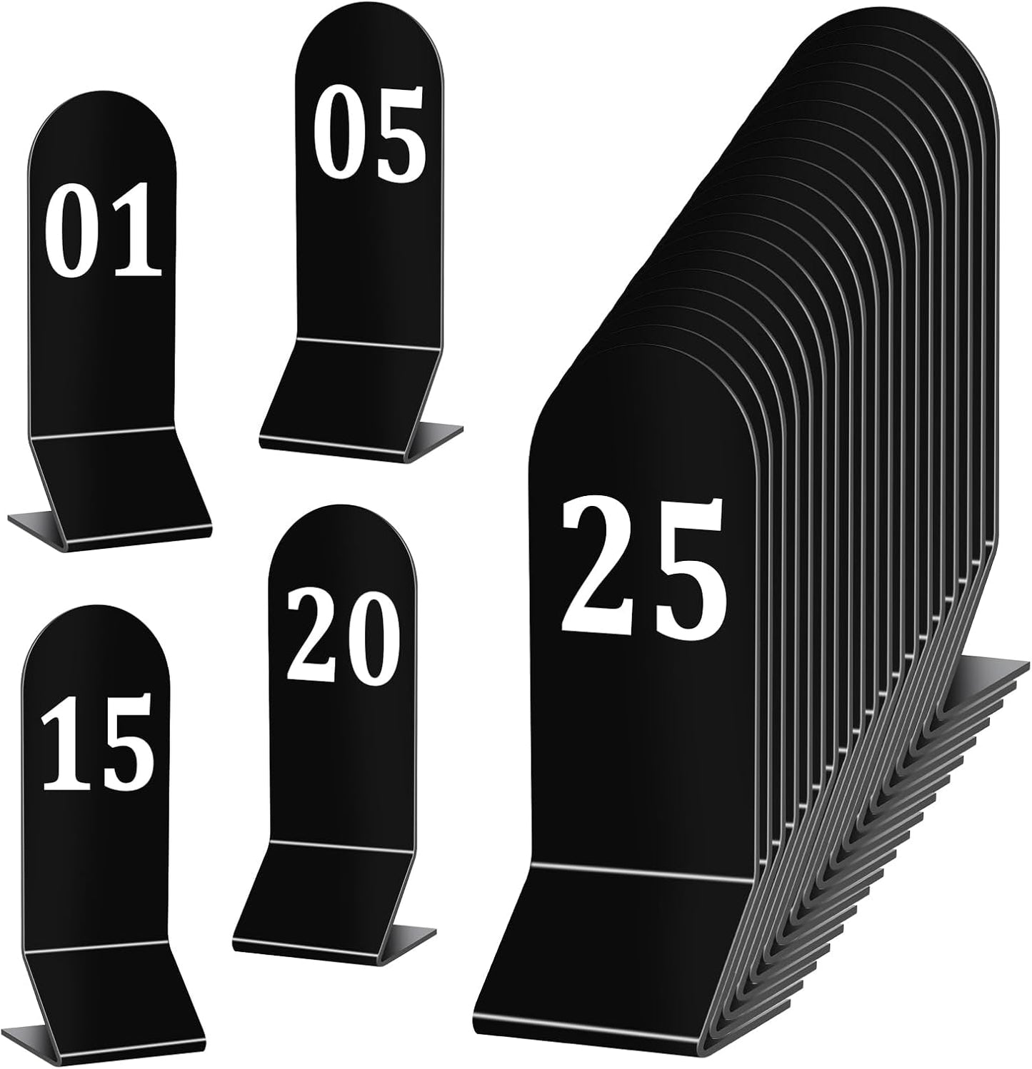 25 Pcs Table Numbers 1-25, Acrylic Double Sided Number Cards Wedding Table Numbers Restaurant Reception Number Stands Signs for Wedding Restaurant Seating Cafes Banquet 2.36 x 6.3 Inch(Black)