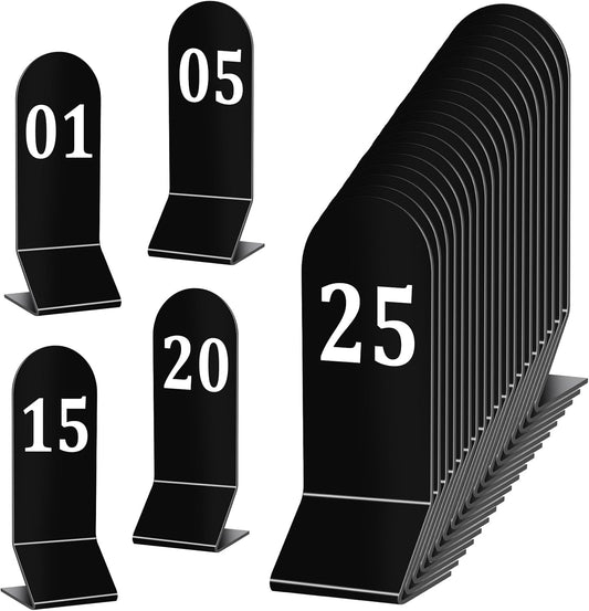 25 Pcs Table Numbers 1-25, Acrylic Double Sided Number Cards Wedding Table Numbers Restaurant Reception Number Stands Signs for Wedding Restaurant Seating Cafes Banquet 2.36 x 6.3 Inch(Black)