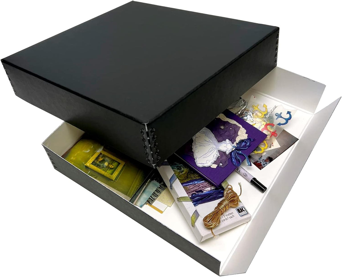 Lineco 12x12 Archival Scrapbook Storage Box, Acid Free Drop-Front Box with Removable Lid. Preserves Photos, Documents, Crafts, Cards, Magazines, Prints, Albums and Paper Projects, Black