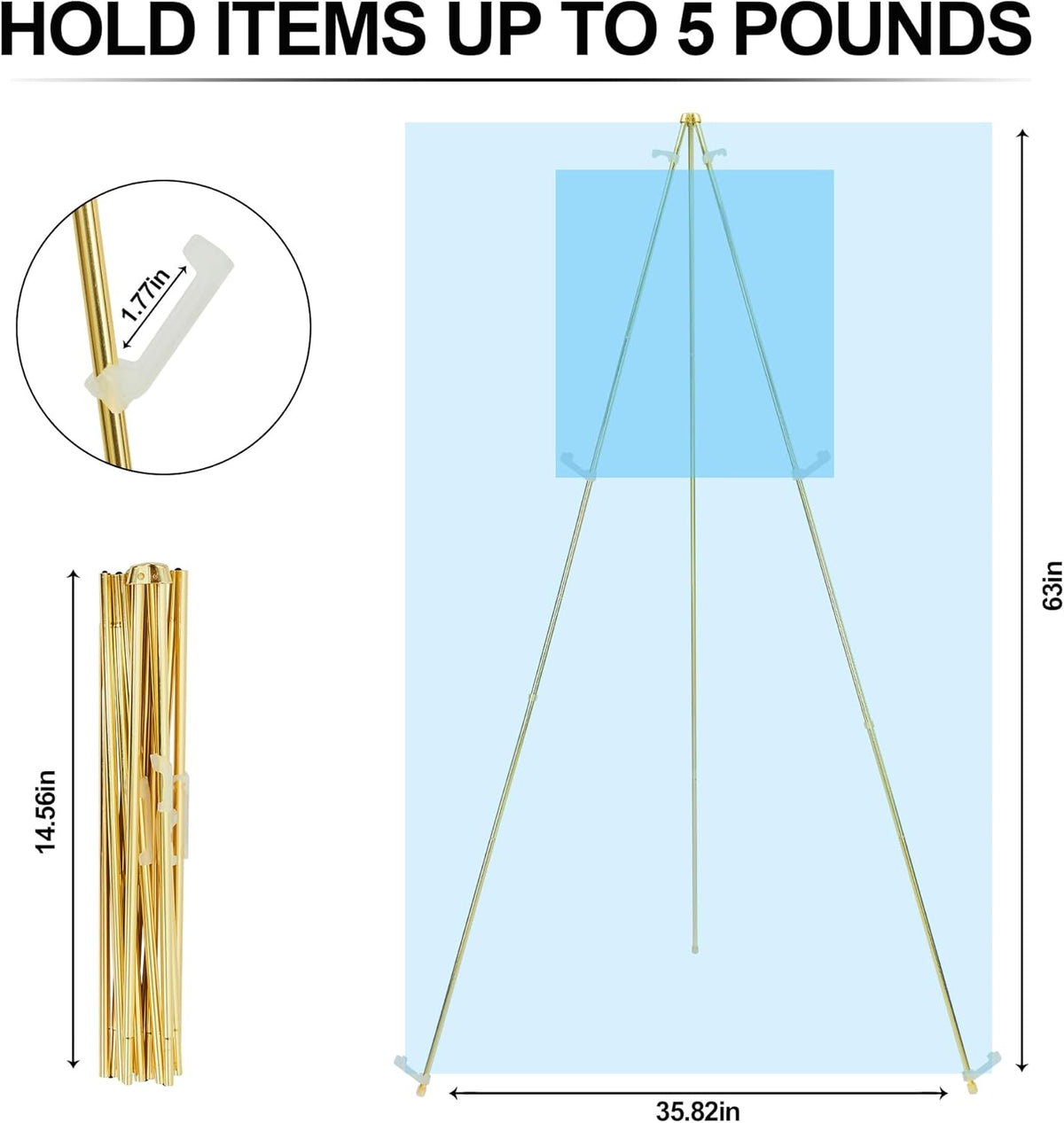 Easel Stand for Sign 63'' Art Easels for Display Wedding Welcome Poster Stand Portable Floor Metal Easel Gold 3 Pack
