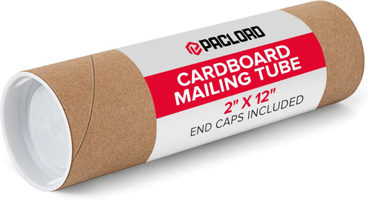 2" x 12" Reinforced Kraft Paper Mailing Tube, Pack of 1 Tube with 2 Caps – Secure USPS Approved Poster Tube – Cardboard Tube for Shipping and Storing Posters, Prints, Artwork, or Documents