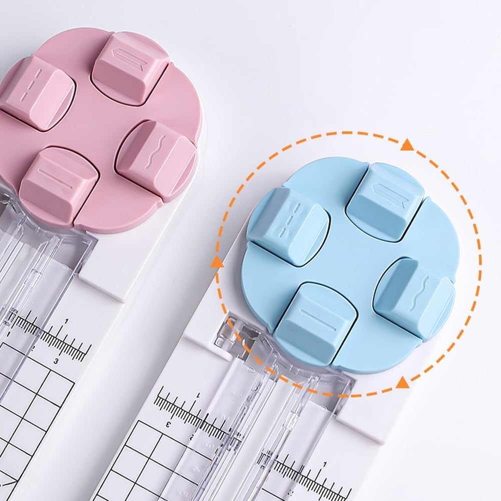 4-in-1 Multi-Function Paper Trimmer,Bidirectional Papers Cutter, Equipped with Straight,4 in 1 Paper Cutter 4 Styles Craft Paper Cutter Multi-Function Scrapbooking Tool (Pink)