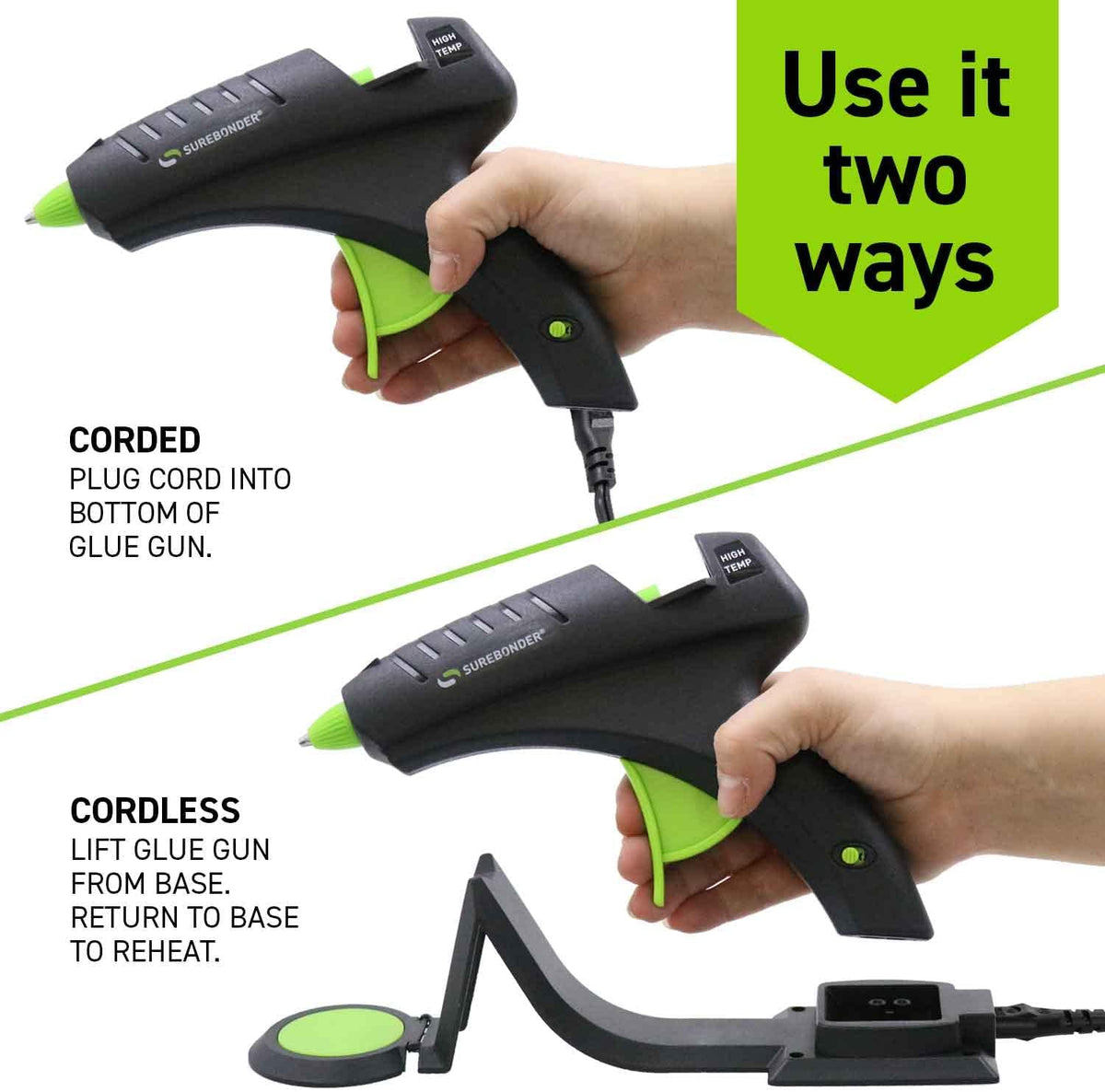 Surebonder Cordless Hot Glue Gun, High Temperature, Full Size, 60W, 50% More Power - Sturdily Bonds Metal, Wood, Ceramics, Leather & Other Strong Materials (Specialty Series CL-800F)
