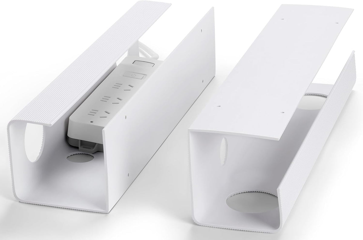 ZhiYo 2 Pack Large Capacity Cable Management Tray, Under Desk Cable Tray 31.5in(2X L15.7in), PVC Standing Desk Cord Management Ideas, Cable Organizer for Office and Home - White