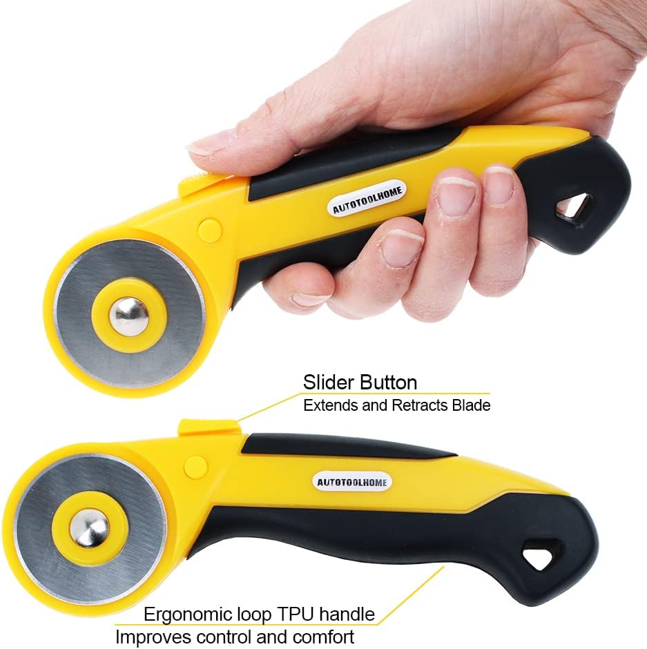 AUTOTOOLHOME 45mm Rotary Cutter Automatic Fabric Cutter 5pcs Titanium Replacement Blades 5pcs Pinking Rotary Blades with Safety Lock for Quilting, Sewing, Crafts