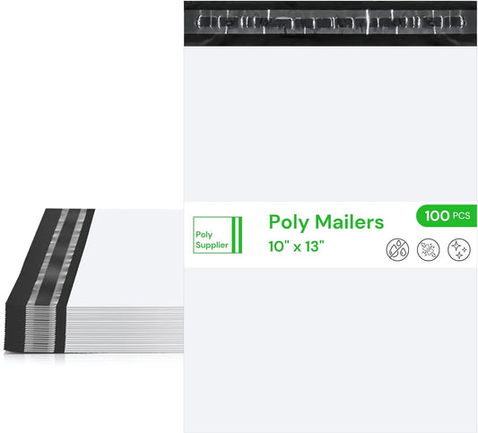 White Poly Mailers 10x13 Inch 100 Pcs, Self Adhesive Shipping Bags, Waterproof Poly Mailers, Glossy Finish, Packaging, Mailing Bags, Poly Bags for Shipping