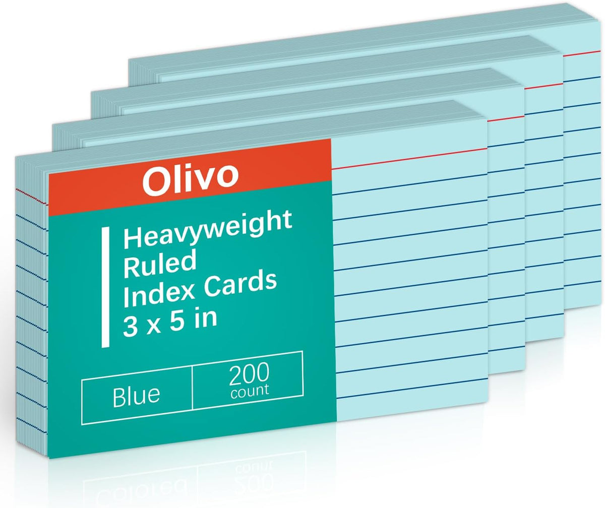 Blue Lined Index Cards 3x5 Ruled Note Cards 200 Count, 180 GSM Heavy Weight