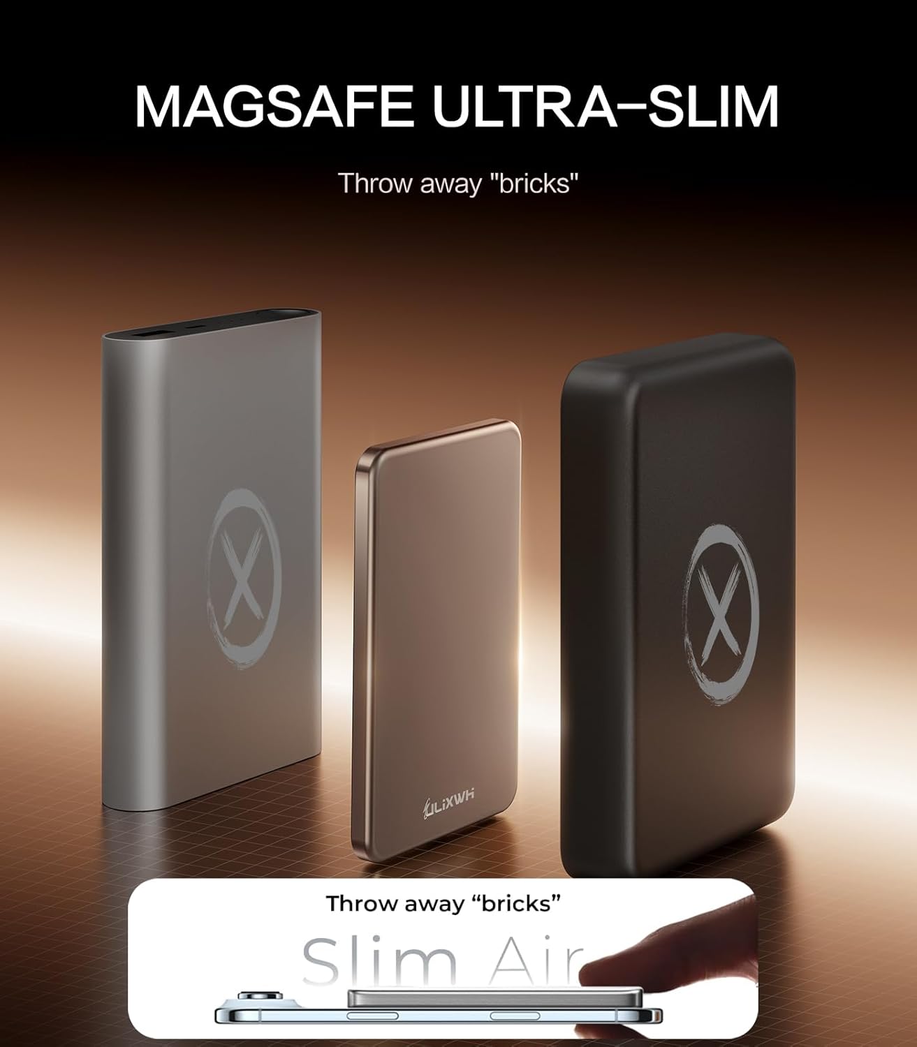 [0.3" Ultra Slim] [Alloy-Made] ULiXWH Magsafe Portable Charger for iPhone, 2025 Upgrade 5000mAh Fast Charging Magnetic Power Bank, Wireless Battery Pack for iPhone 17 Air 16 15 Pro Max 14, Desert Gold