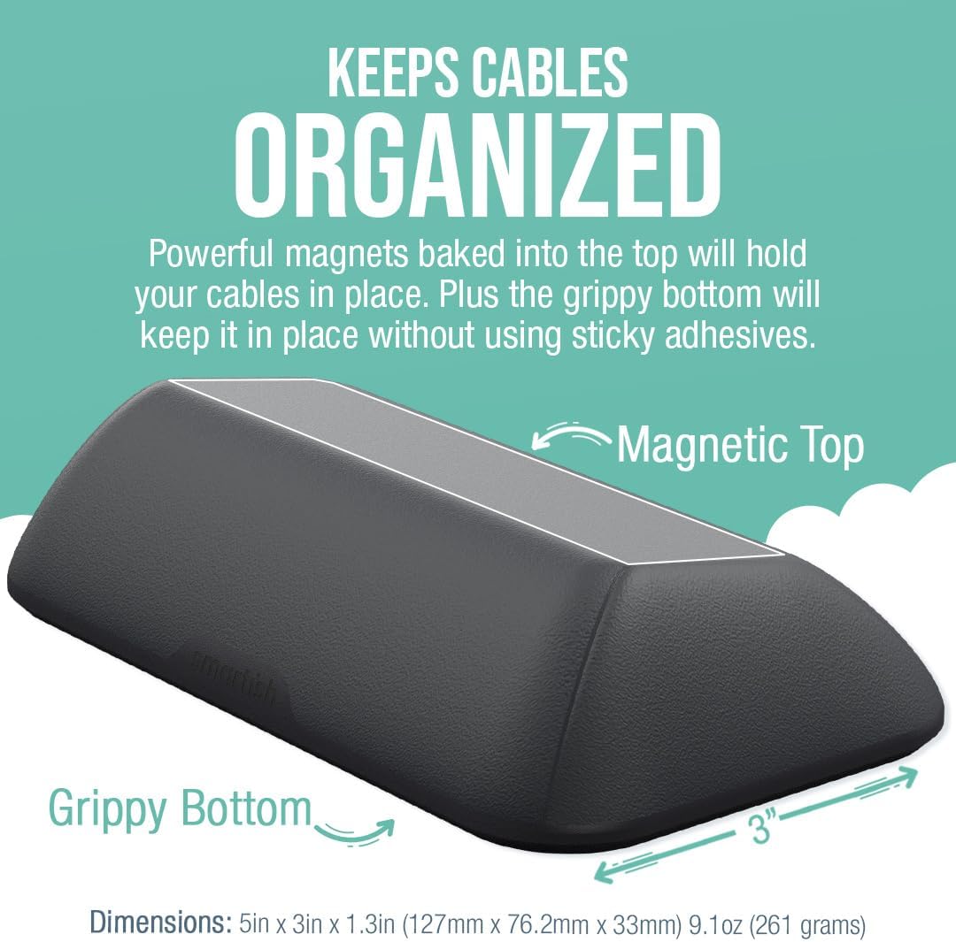Smartish® Magnetic Cord Holder - Bigger Cable Wrangler Organizer with Magnet Clips for Charger Management on Desktop, Nightstand, or Side Table - Holds 6+ Cables - Black Tie Affair