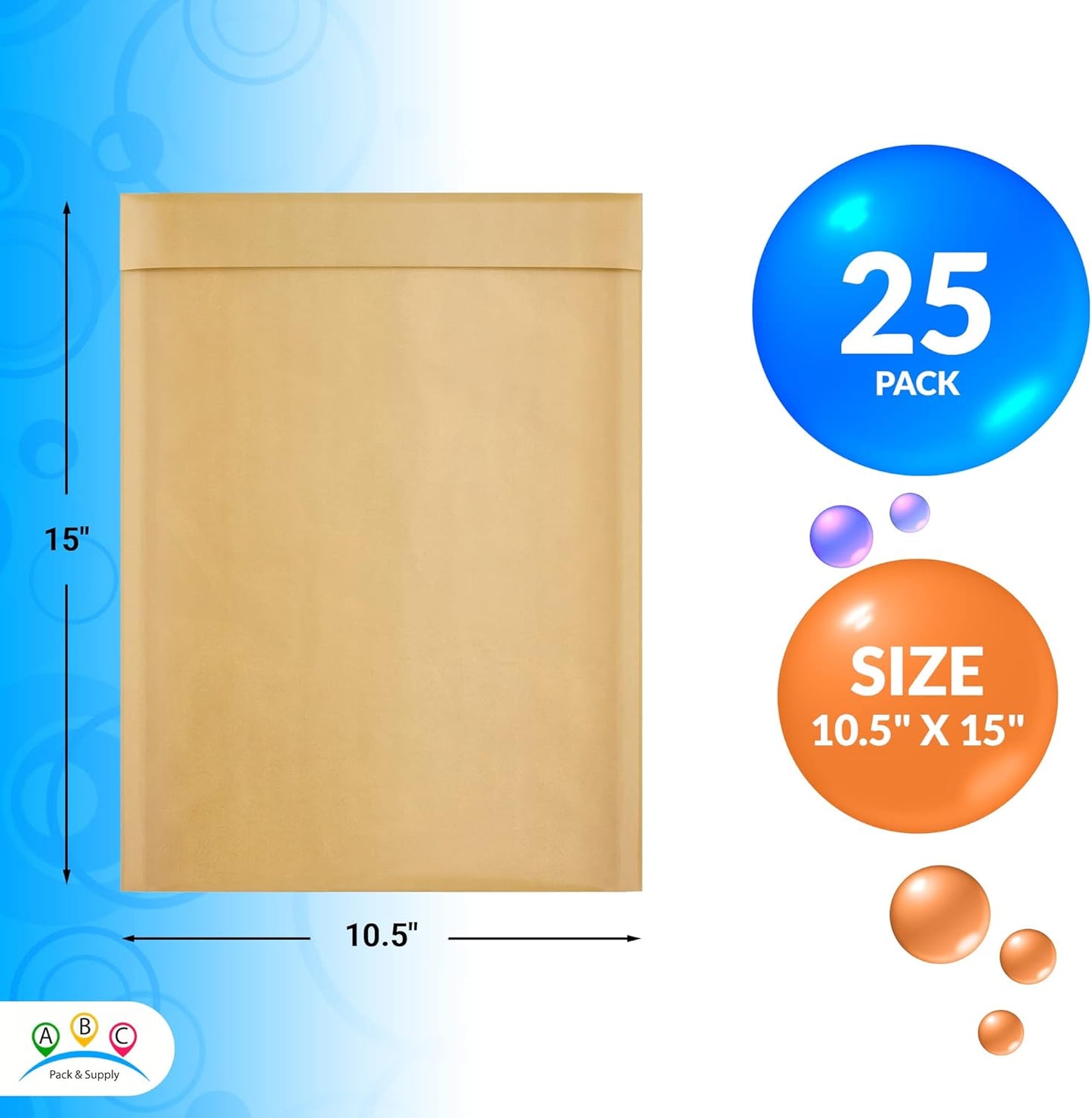 ABC PACK & SUPPLY Brown Kraft Bubble Mailer Envelopes, 10.5 x 15 Inches. 25 Pack Mail Padded Envelopes Self Seal. Kraft Bubble Mailers. Tear-Resistant Mailing Envelope Padded. Sturdy Paper Mailer