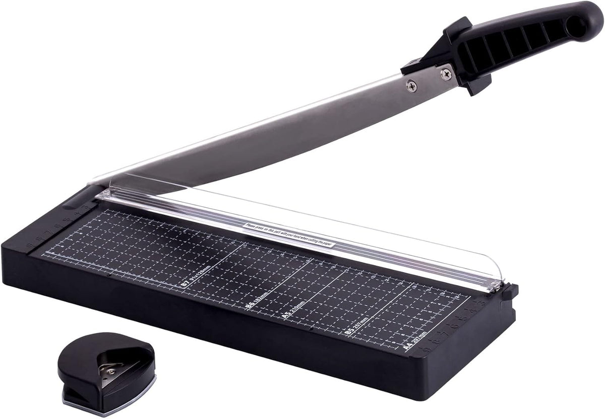 TIANSE Paper Cutter 12 Inch Paper Cutter Guillotine with 8 to 10 Sheet Capacity Safety Blade Lock Heavy Duty Paper Trimmer for Cardstock Cutting Board Paper Cutter Slicer for Home Office School Black