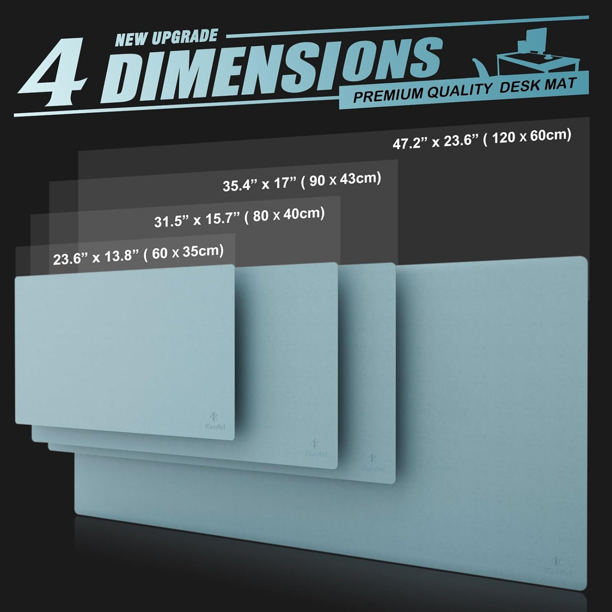 K KNODEL Large Office Leather Desk Mat, Mouse and Keyboard Pad, Computer and Laptop Mat, Desktop Protector and Cover, Writing Pad and Blotter (31.5"x15.7", Light Blue)