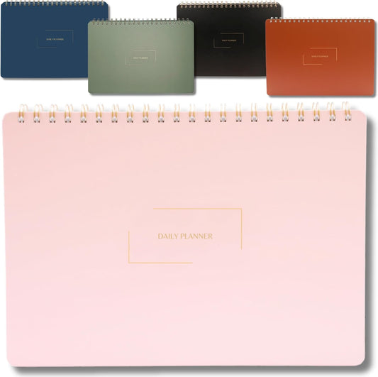 Undated Daily Planner | 8.25” x 11.75” Work To-Do Notebook | ADHD Academic Organizer | Multi-Layout | Men and Women Planner | College Supplies | Pink | Landscape Layout