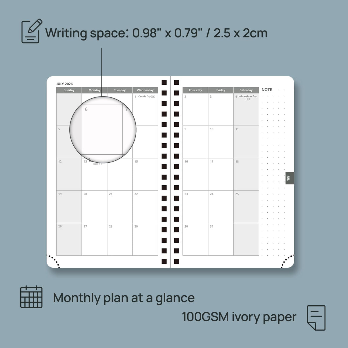 POPRUN 2026 Planner (Pocket Size 4''x 6.25'' Wire-Bond Hard Cover) Calendar Weekly and Monthly (Jan.2026-Dec.2026) Small Planner with Hourly Time Slots, for Purse, 100 GSM - Midnight Green