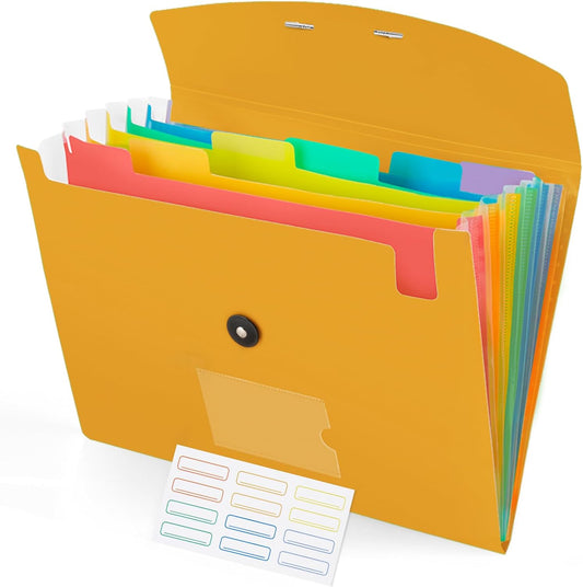 Accordion File Organizer, 7 Pockets Expanding File Folder with Labels, A4/Letter Size Portable Folders for Documents, Paper Organizer for School Office Supplies, Orange