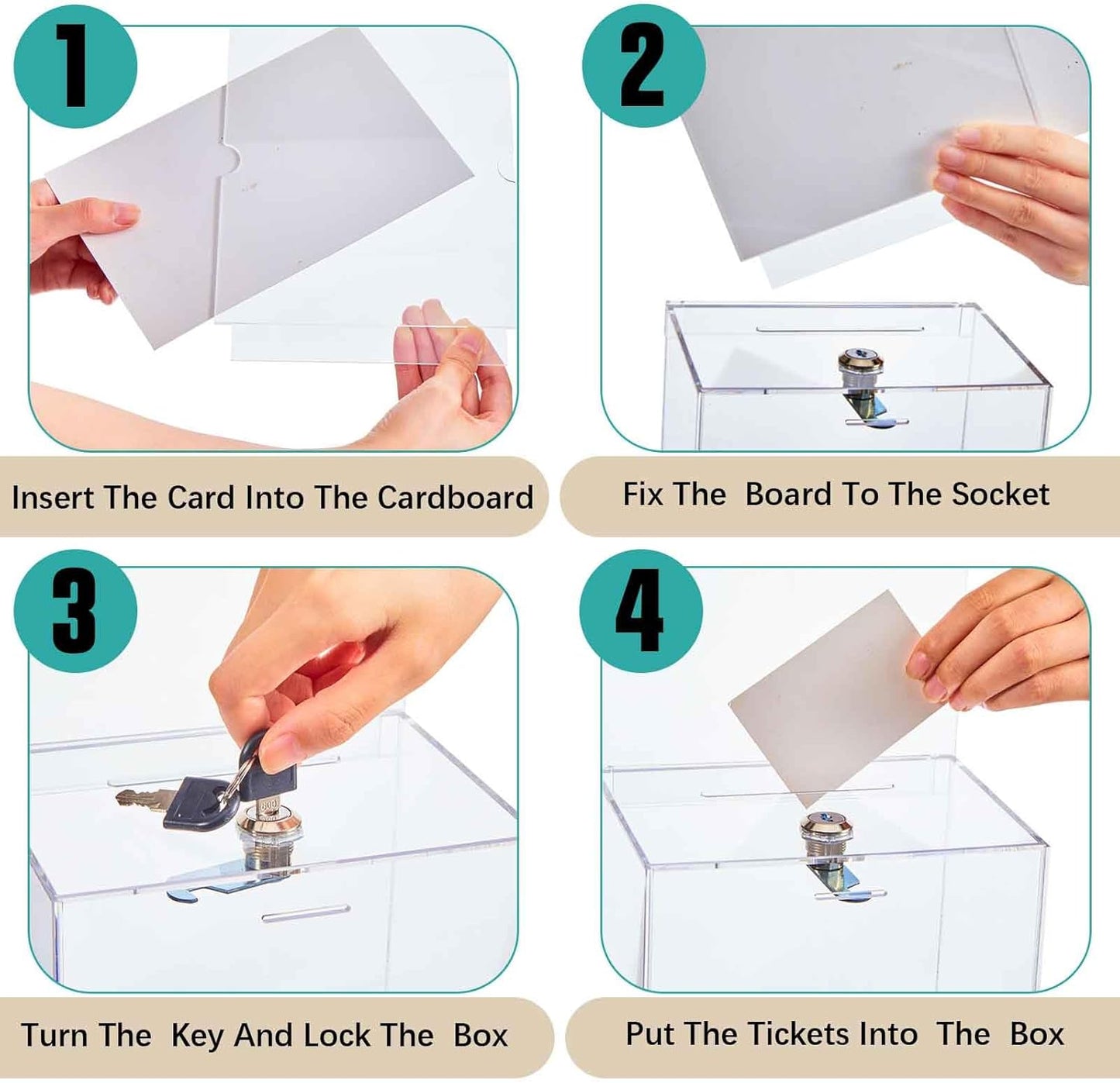 Sweetude 2 Pack Acrylic Donation Box with Lock Tall Tip Jars 8.2 x 6.7 x 5 In Suggestion Ballot Box with Sign Holder Large Locking Raffle Voting Container for Fundraising Ticket Collection(Clear)