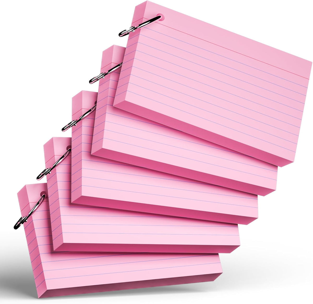 250 Count Pink Index Cards with Ring 3 x 5 Inch Heavyweight Ruled Index Cards, Flash Cards for School & Office Supplies and Home Organization, Durable Study To Do List Note Cards with Ruled Lines