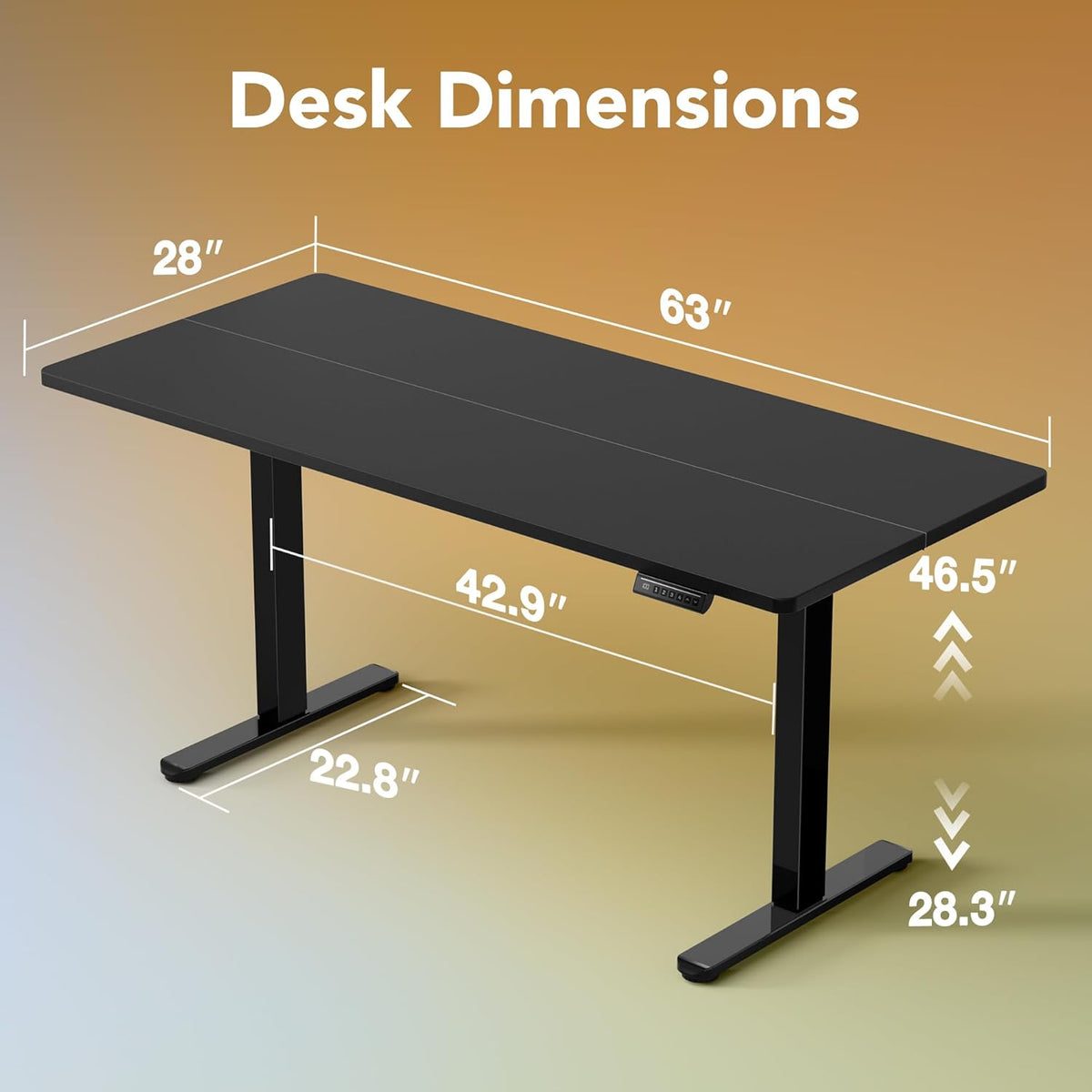 HUANUO 63 x 28 inch Electric Standing Desk Adjustable Height, 4 Memory Height Settings, Sit Stand Up Desk for Home Office & Computer Workstation, Black