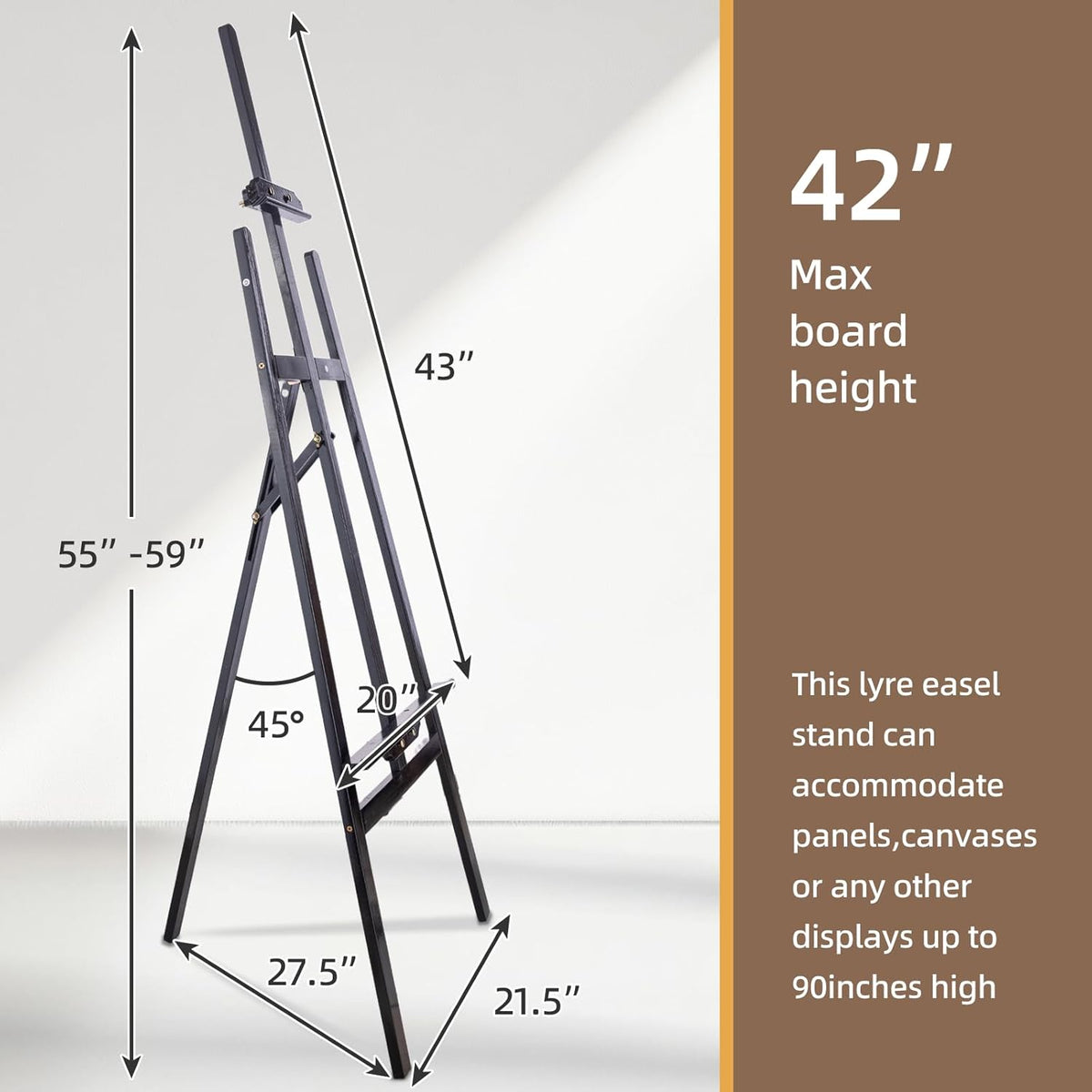Falling in Art Easel Stand for Painting, Adjustable Wooden Easels for Painting Canvas Up to 42", Folding Art Easel for Drawing, Wedding Sign and Poster, Suitable for Kids and Adults(Black)