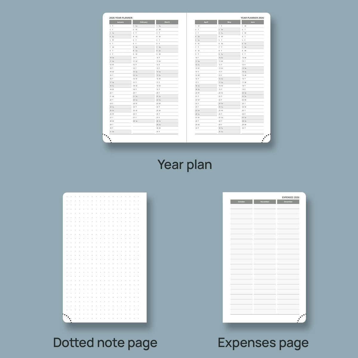 POPRUN Weekly Planner 2026 Calendar (Pocket 4'' x 6.25'') 12 Months Notebook with Horizontal Layout, Leather Hardcover, Inner Pocket, 100GSM Thick Paper, Pen Holder TJ - Aquamarine