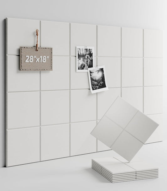 Felt Bulletin Board Tiles -28"x18" Cork Board Alternative for Office Decor, Push Pin Board Wall Organizer 6-Pack-Milky White