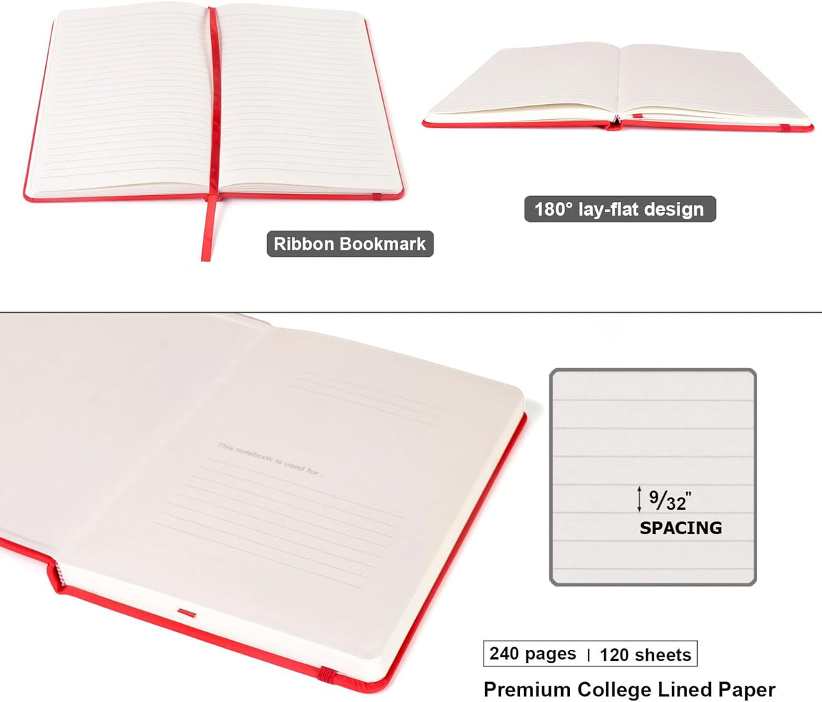 Comix 8 Pack Lined Journal Notebooks for Work, 240 Pages, 5.5"x8.3", Hardcover, A5 Medium College Ruled, Journaling Notebooks for Notes-taking, Fits for Office School Home