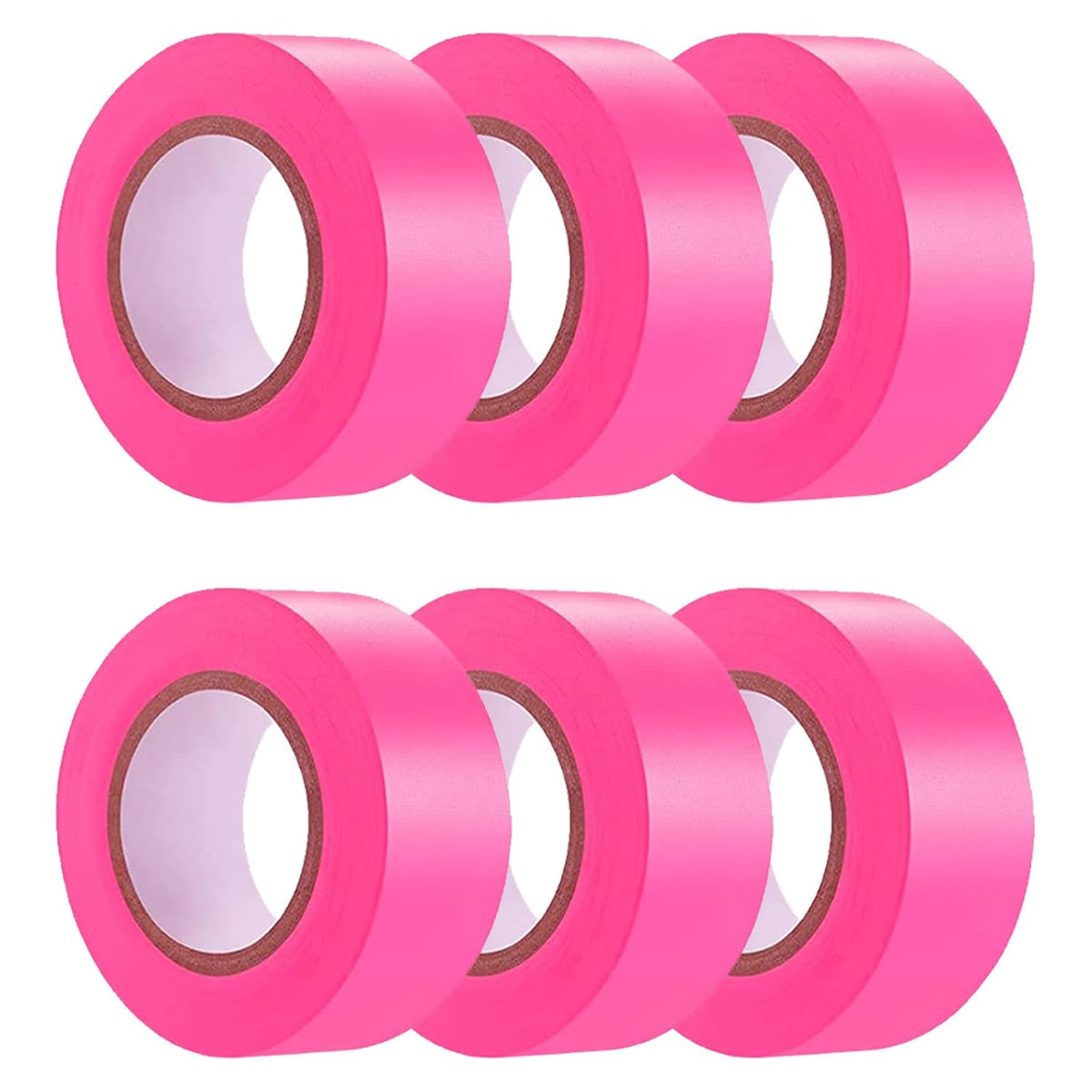 6 Pack Pink Flagging Tape, Non-Adhesive Plastic Ribbon Neon Marking Roll, 1inch*600ft, Marking Tape for Tree Marking, Hunting, Boundaries and Hazardous Areas,Trail Marking