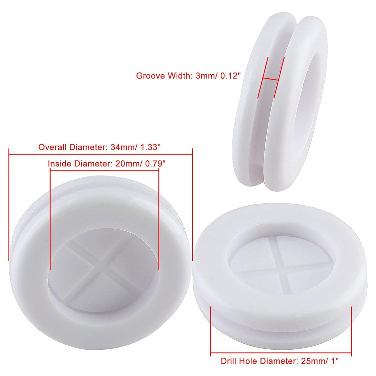 24 Pack 0.79" Inside Diameter 1" Drill Hole Rubber Grommet, Firewall Plug Grommet Rubber Grommets Wire Protection, Double Sided Round (White)