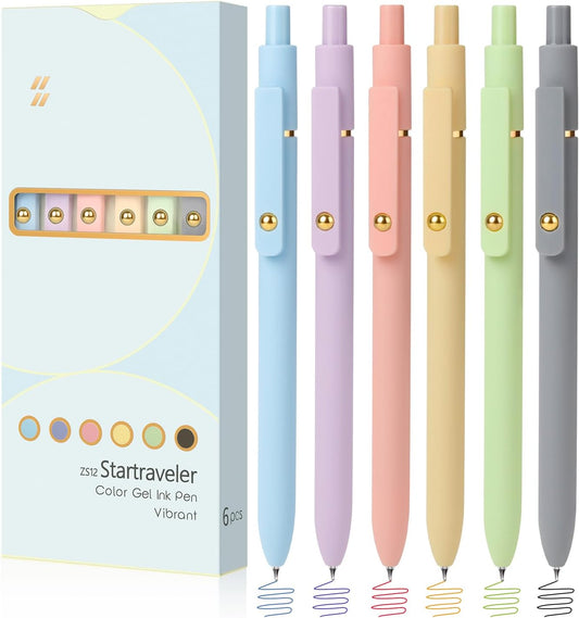 FIOVER Colored Pens, 6 Pack Colorful Gel Pens, Quick-Dry 0.7mm Medium Point for Journaling, Note Taking, Doodling, Aesthetic Office School Supplies, Gifts for Women Men(Multiple Colors)