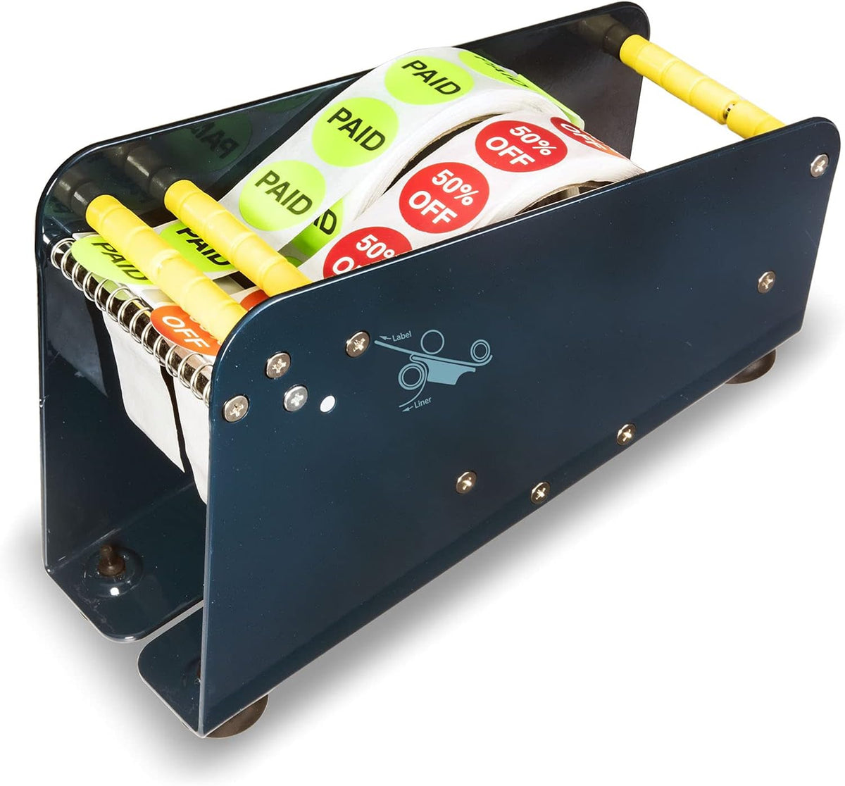 Excell LD-318 Manual Metal Label Dispenser for 3" Labels, Pull-and-Take Design, Non-Slip with 4 Suction Cups, Durable Metal Construction, Includes Dispenser (3" Wide, 3" Core)