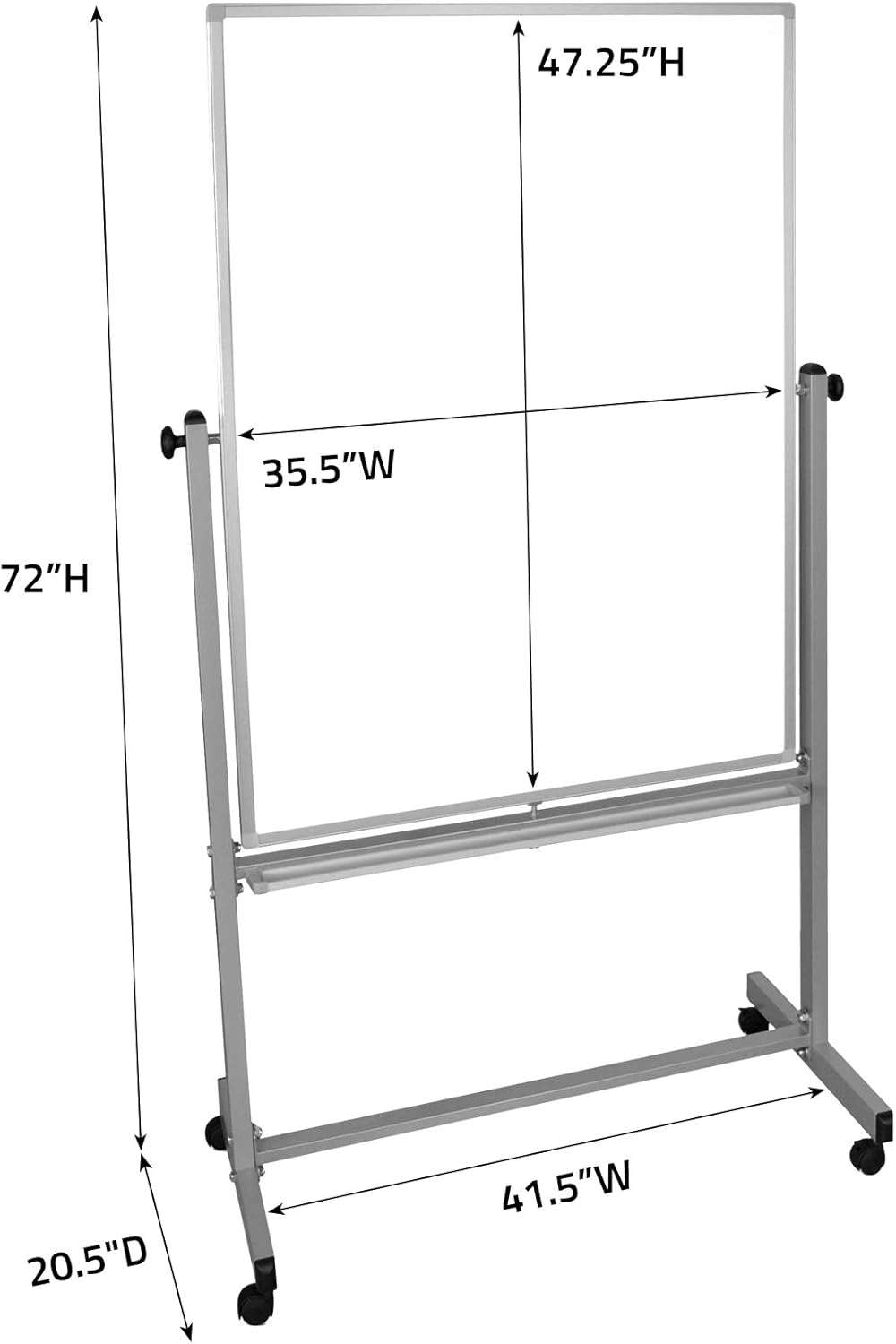 Luxor Mobile MB3648WW Dry Erase Double-Sided Magnetic Whiteboard with Aluminum Frame and Stand,36"W x 48"H