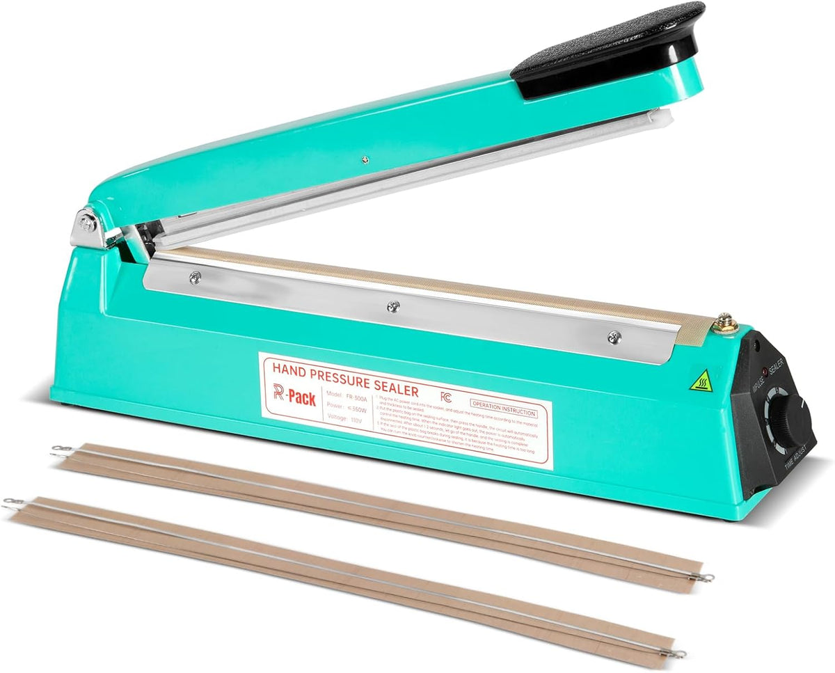 Impulse Heat Sealer with Seal bar, Heavy-Duty Bag Sealing & Cutting Machine, 2 Extra Replacements (blue, 12inch)