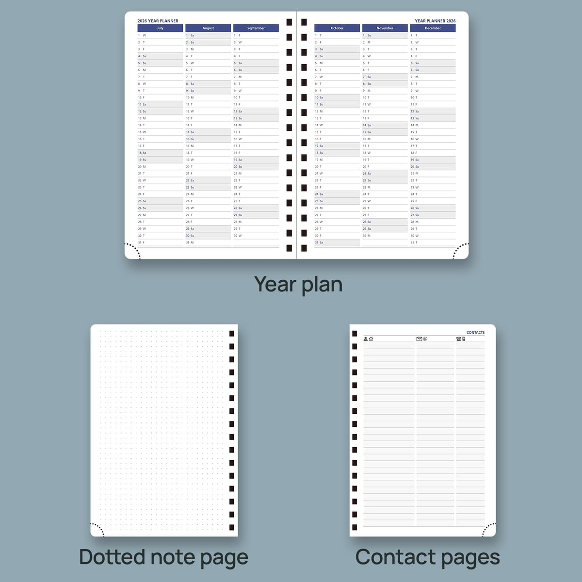 POPRUN 2026 Daily Planner One Page per Day (Medium 6'' x 8.5'') - 12 Months Calendar Appointment Book with Hourly Slots, Inner Pocket, Monthly Tabs, Pen Holder - Black