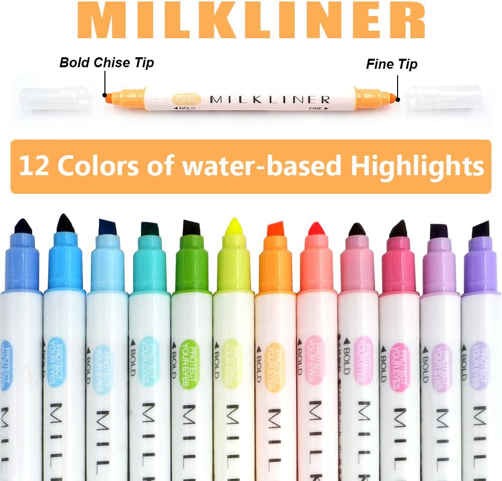 YOOUSOO Pastel Highlighters Set, 12 Unique Retro Colors, Highlighters Assorted Colors, Quick Dry Dual tip and Fine Tip No Bleed Highlighter Markers for Bible Journals Planners Books Notes