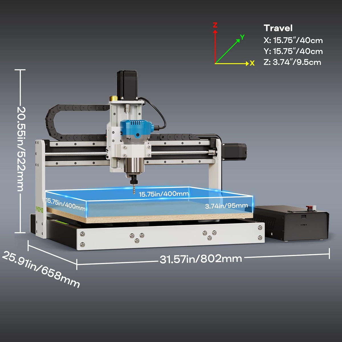Cnc Router Machine 4040, Custom-Made 710W 6000-30000 RPM Trim Router Spindle, Linear Rails and Ball Screws, Engraving Milling Machine for Metal Wood Acrylic Leather etc.