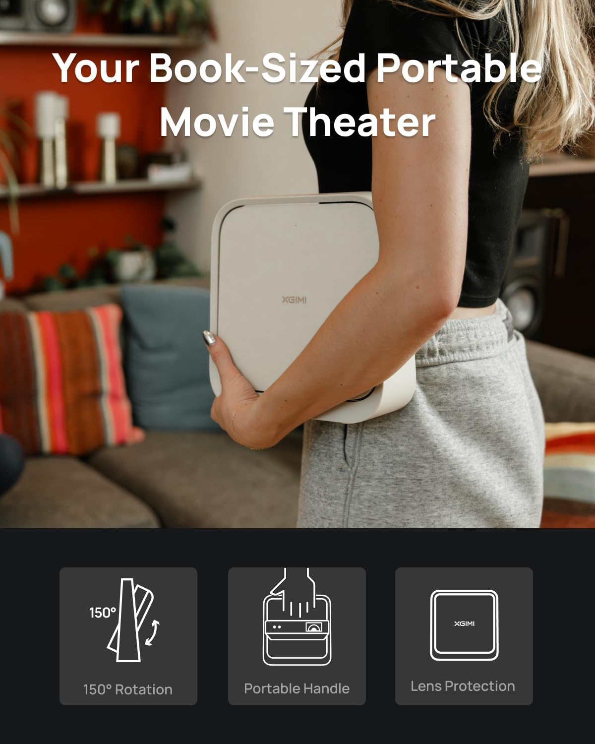 XGIMI Elfin Flip Portable Projector, 1080P Resolution Outdoor Projector, Licensed Netflix, Build-in Adjustable Stand, Lightweight and Compact Design, 400 ISO Lumens, Screen Adaption