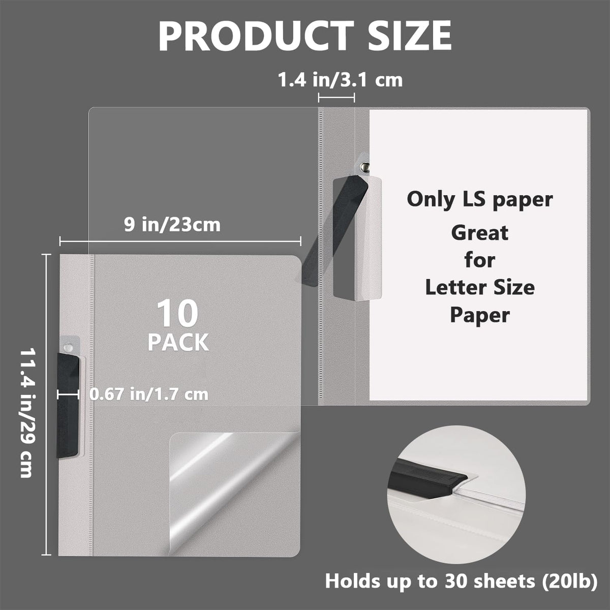 TOTiyea 10 Pack Clear Report Covers with Swing Clip, File Folder with Swing Clip, 30 Sheets Capacity, Slide Locking Report Covers, Letter Size, Clear