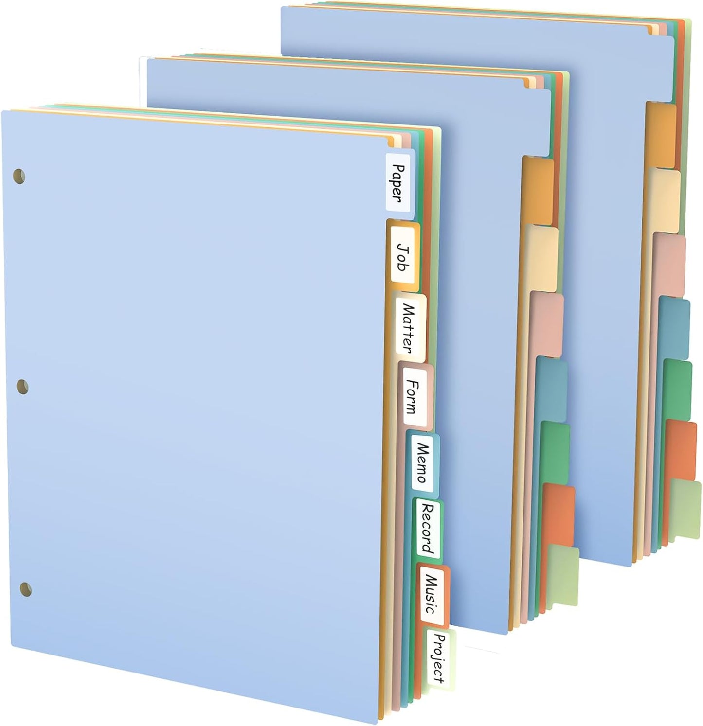 3 Ring Binder Dividers with Tabs, 24Pcs/3 Set Durable Plastic File Dividers, 8 Tab 3 Hole Punch Dividers, Letter Size, 3 Sets for School Office Document (Morandi Color)