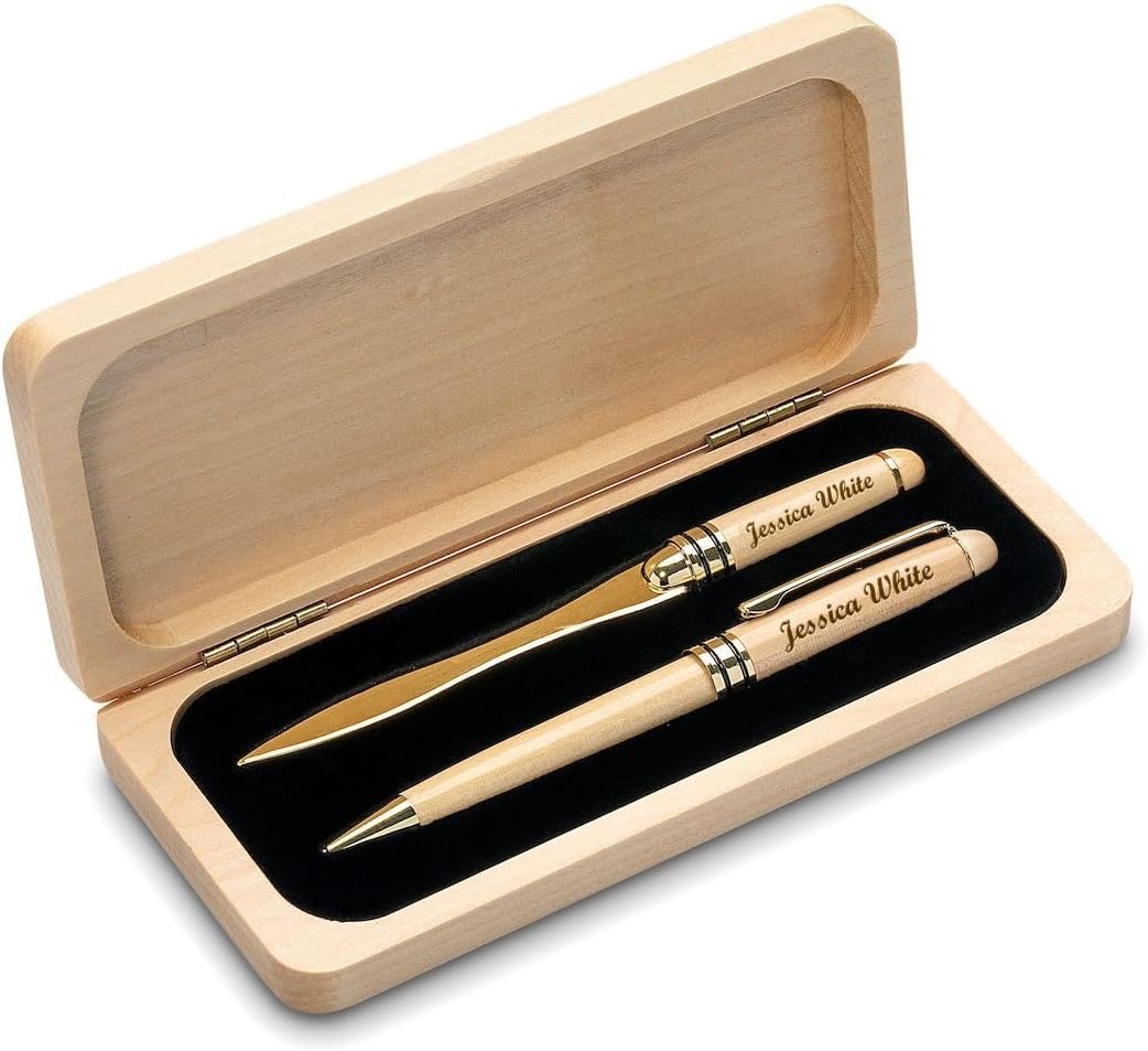 Executive Gift Shoppe | Elegance Collection Personalized Maple Wood Pen & Letter Opener Set with Custom Engraving