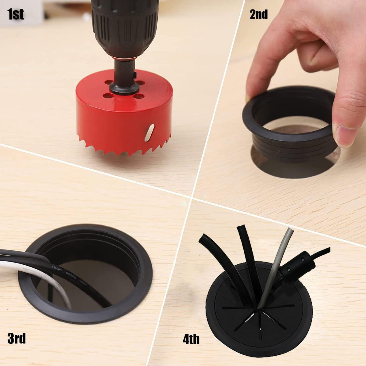 TuTuYa Desk Grommet, 6PCS Flexible 3-1/6inch (80mm) White Desk Cable Grommet Desk Cable Hole Covers with Hole Saw, Ideal Solution for Office and Home Table Cable (White, 3-1/6inch_80mm)