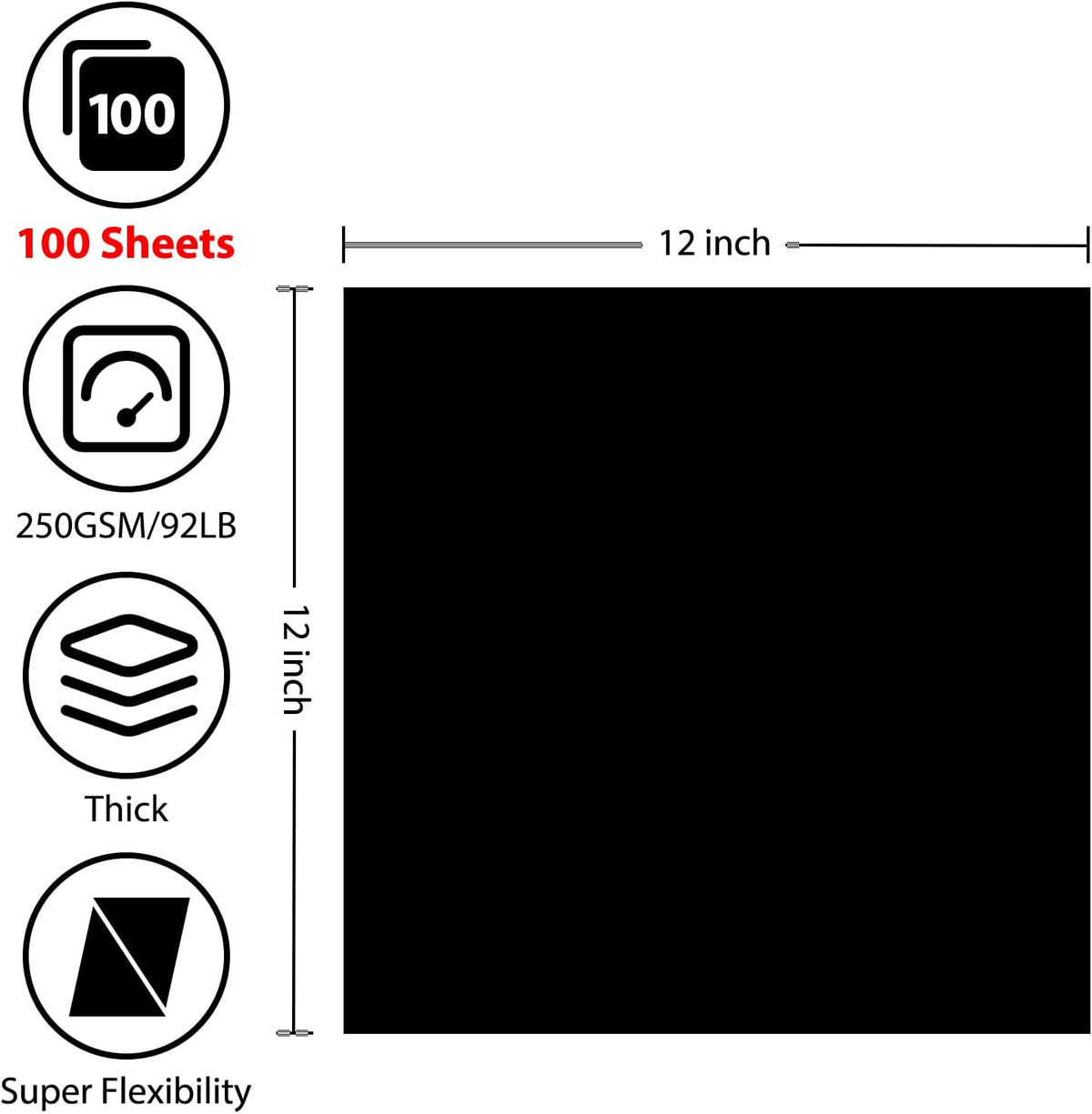 OcePor 100 Sheets Black Cardstock 12” x 12”, 92lb/250gsm Black Card Stock, Thick Card Stock Paper, Heavy Cardstock Paper for Printer, Resume, Scrapbooks, Art, Crafts, Business Cards