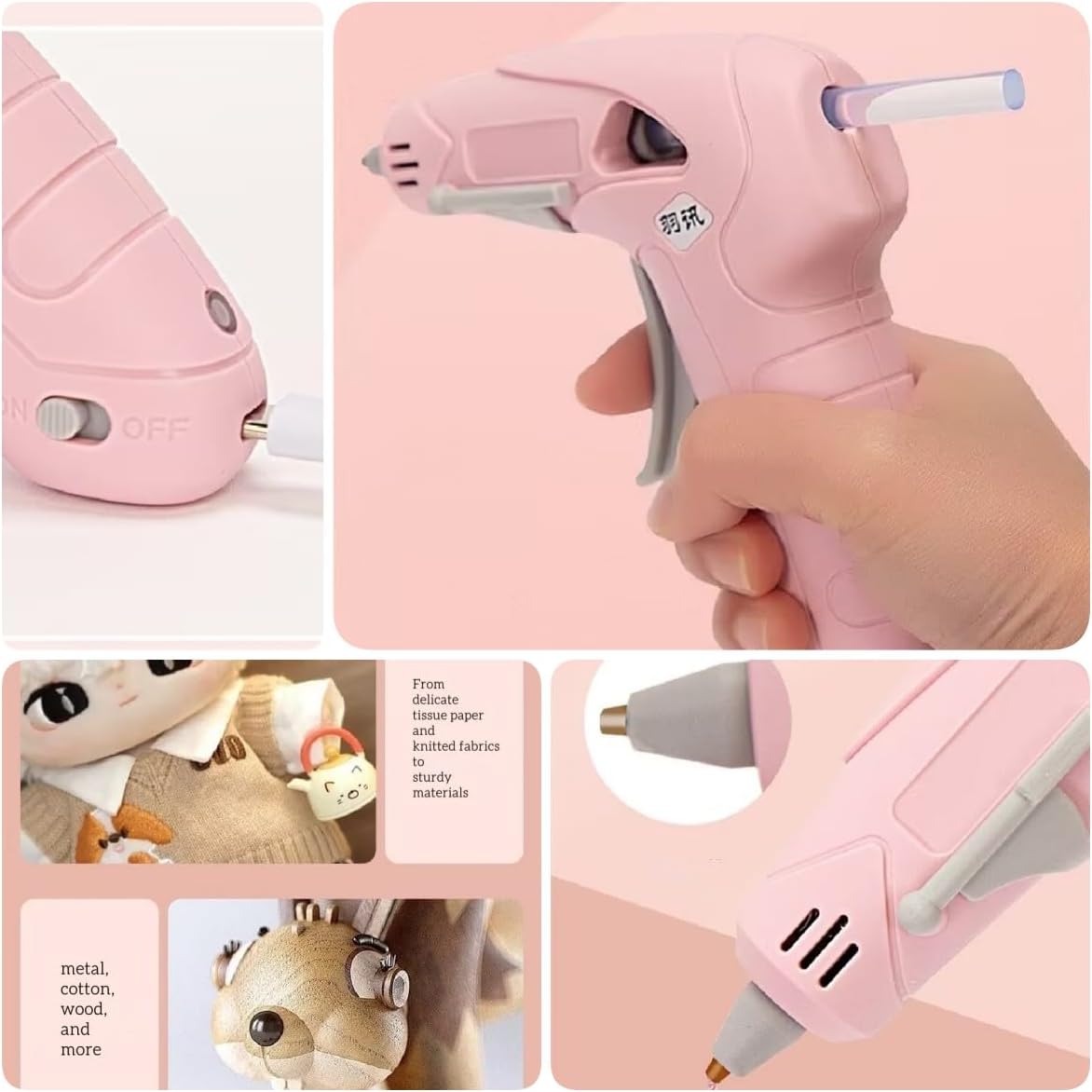 NEX&CO Pink Cordless Hot Glue Gun Kit for Kids, Mini Rechargeable Battery & Anti-Drip, Auto Power-Off & Lightweight w/ 30 pack 7mm Rainbow Glue Sticks, Child-Safe for Classroom Crafts, Art Projects