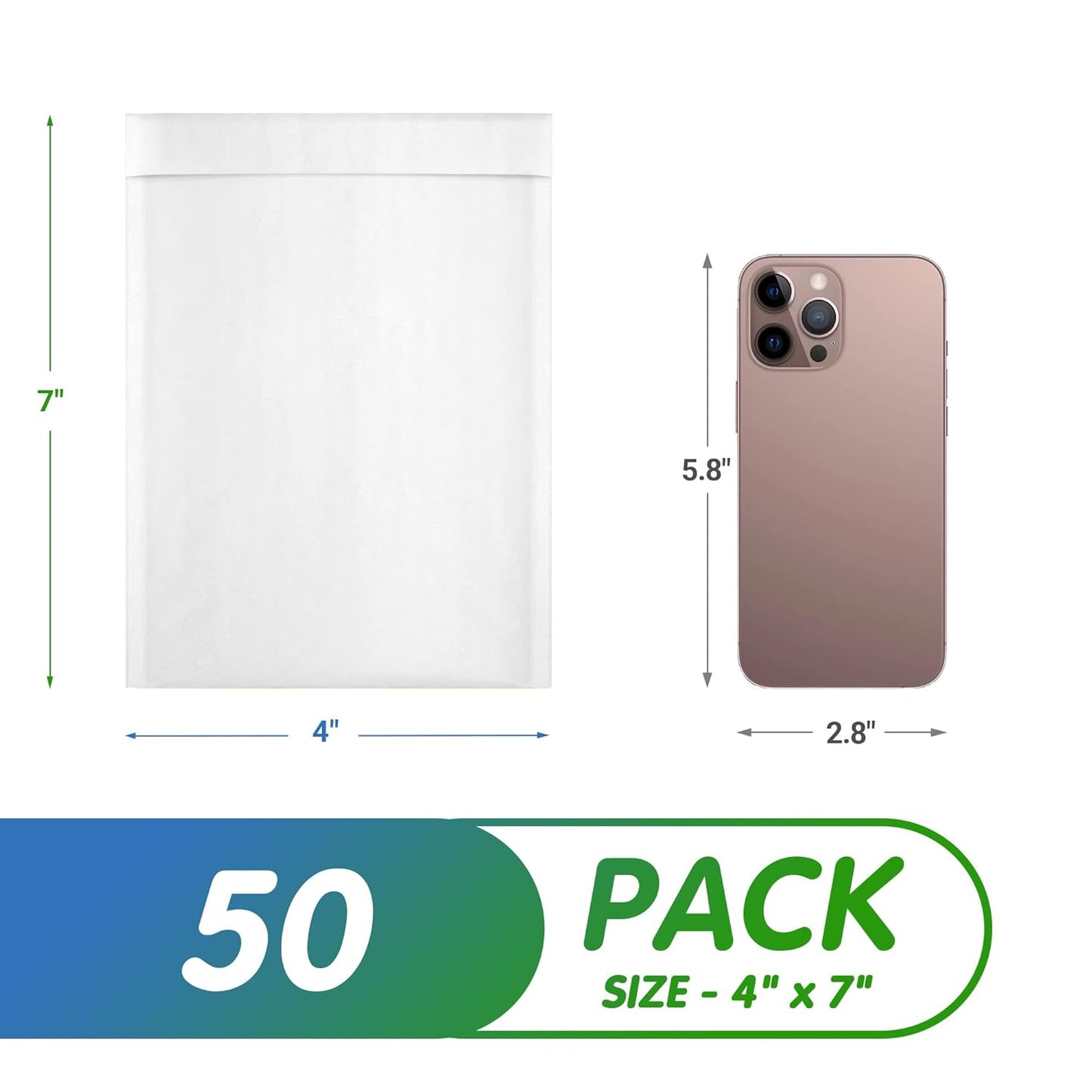 White Kraft Bubble Mailer Envelopes, 4 x 7 Inches. 50 Pack Mail Padded Envelopes Self Seal. Waterproof Kraft Bubble Mailers. Tear-Resistant Mailing Envelope Padded. Sturdy Paper Mailer
