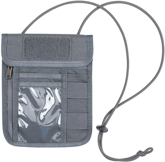 EXCELLENT ELITE SPANKER Passport Holder Neck Pouch RFID Nylon Blocking Travel Neck Wallet ID Card Organizer Pouch with Neck Lanyard(Grey)