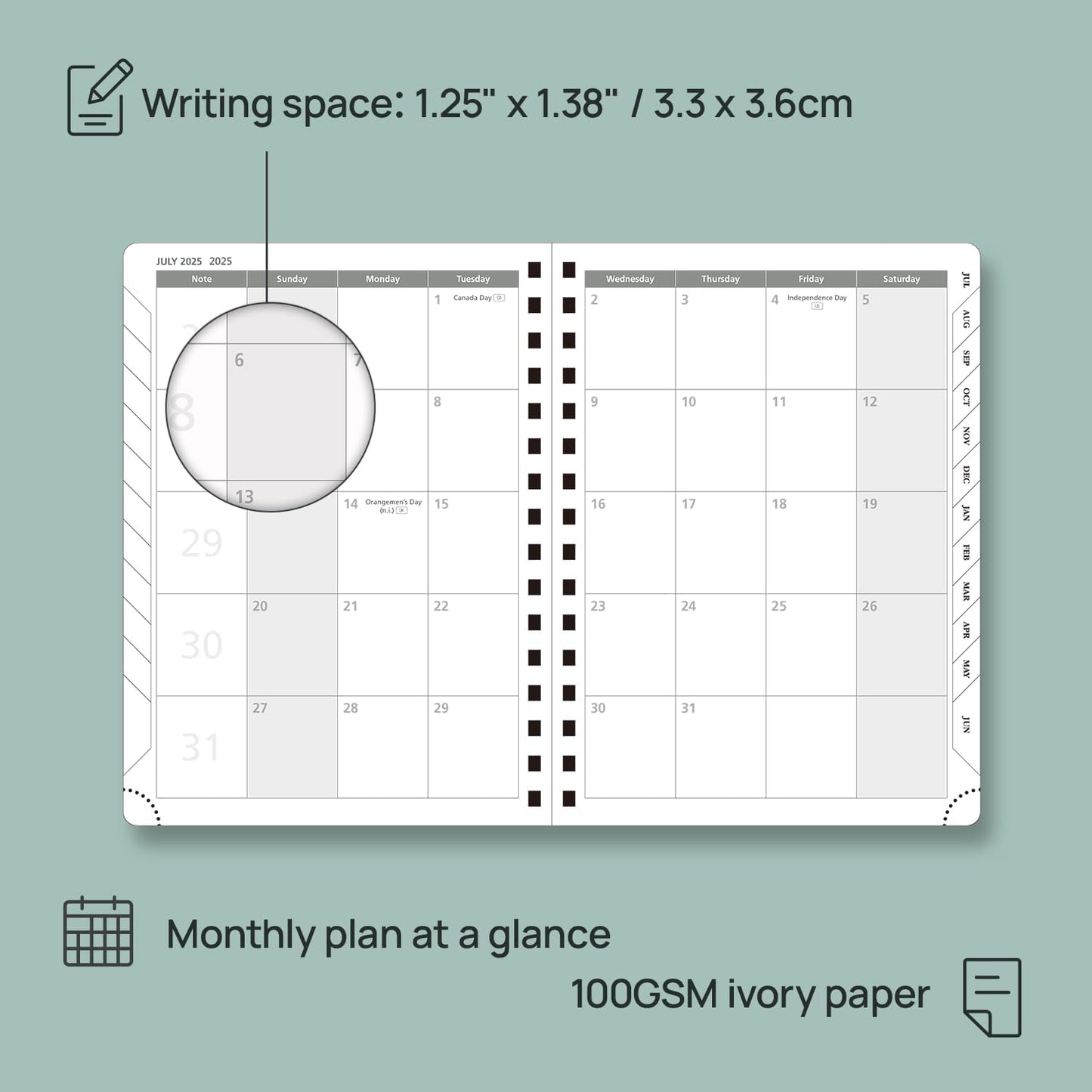 POPRUN Academic Planner 2025-2026 (July 2025-June 2026), Daily Weekly and Monthly Appointment Book (Wirebound Hard Cover - 6.25'' x 8.5'') with Hourly Time Slots, Tabs, 100 GSM - Midnight Green