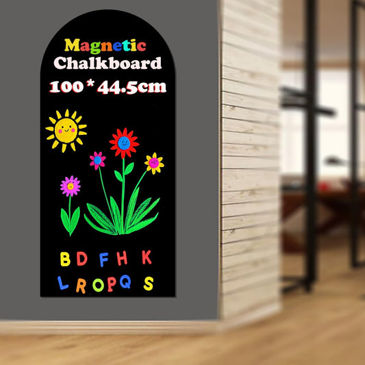Magnetic Chalkboard Wall Arch Decal 39.3"x17.5" Contact Paper Peel and Stick for Walls Self Adhesive Magnetic Wall Board Sticker with 36 Magnet Letters for Kid Black Chalk Board Wallpaper Roll
